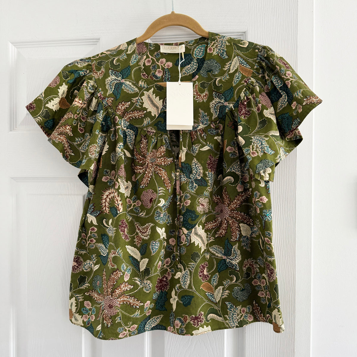 Ulla Johnson "Perline" Printed Cotton Top in "Lichen", size 8
