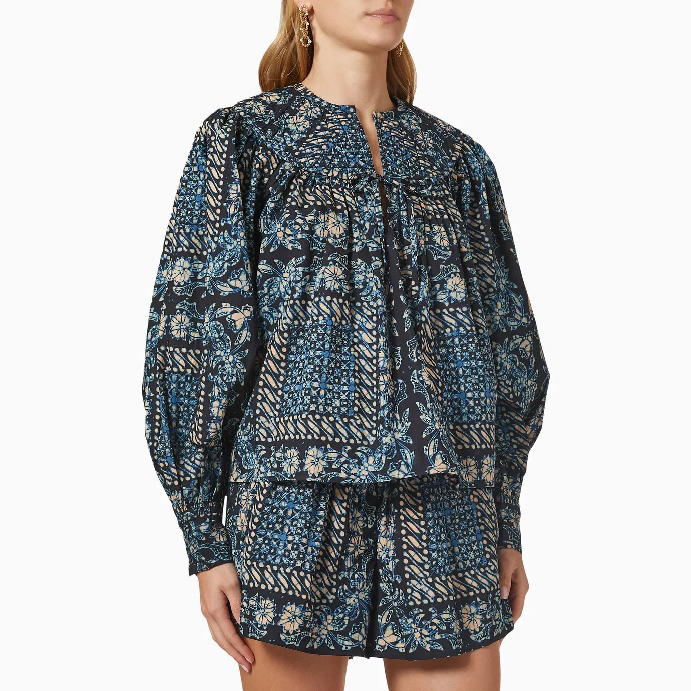 Ulla Johnson "Satima" Printed Cotton Blouse in Azure, size 2