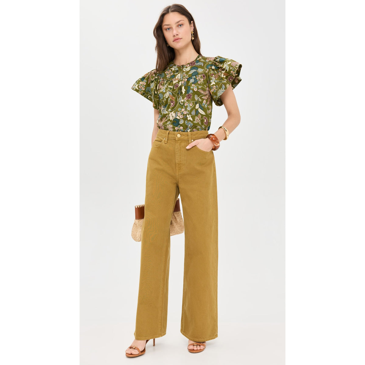 Ulla Johnson "Perline" Printed Cotton Top in "Lichen", size 8