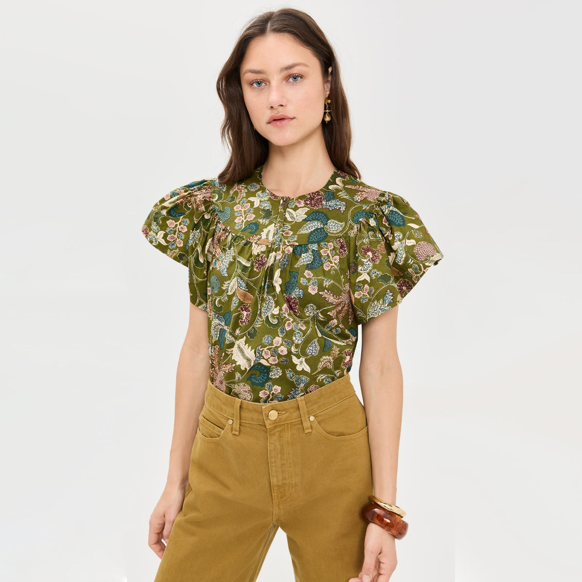 Ulla Johnson "Perline" Printed Cotton Top in "Lichen", size 8