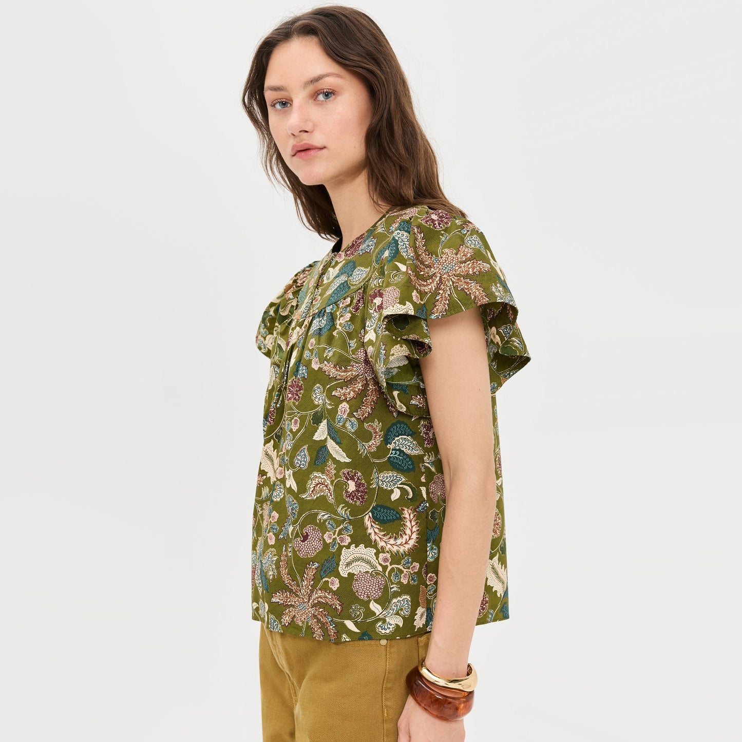 Ulla Johnson "Perline" Printed Cotton Top in "Lichen", size 8