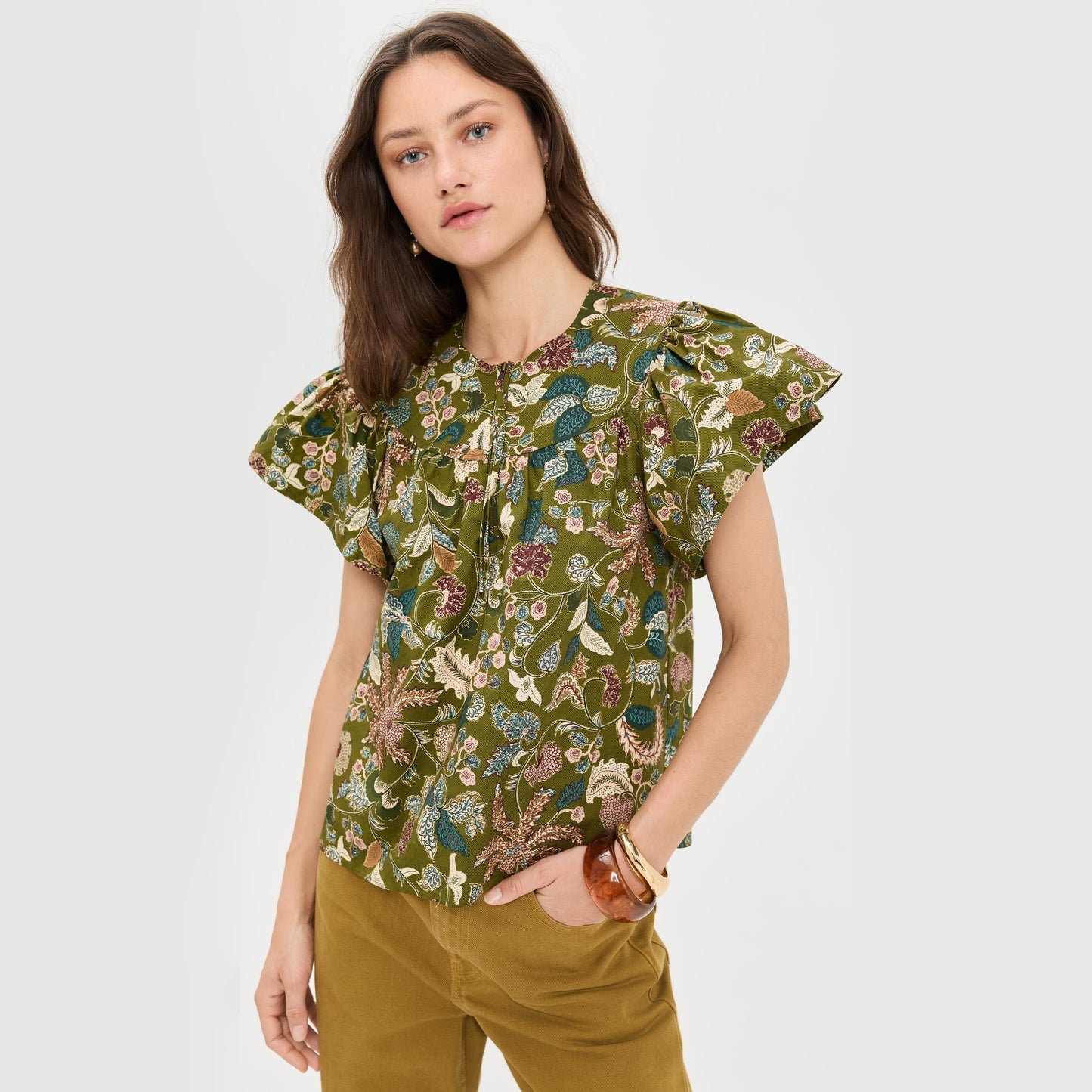 Ulla Johnson "Perline" Printed Cotton Top in "Lichen", size 8