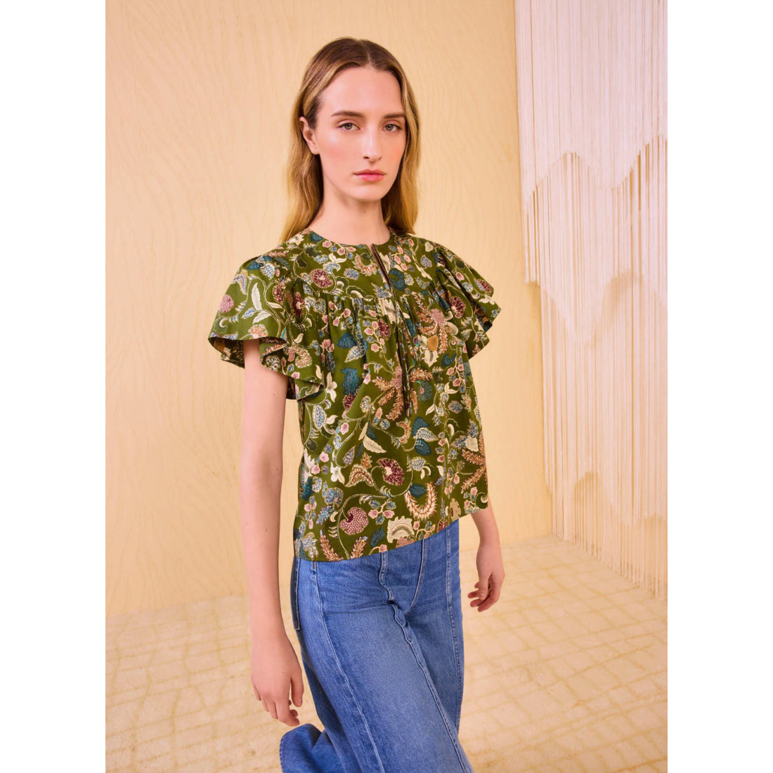 Ulla Johnson "Perline" Printed Cotton Top in "Lichen", size 8
