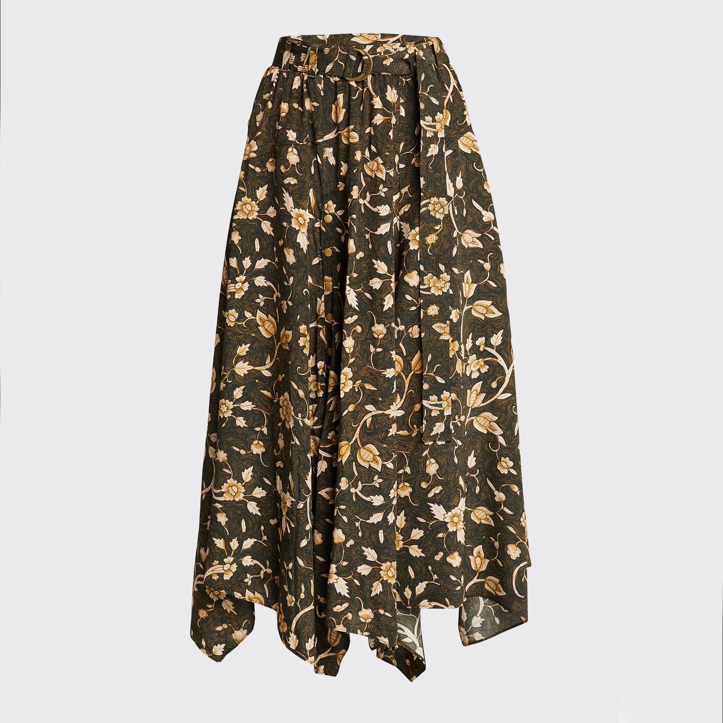 Ulla Johnson "Ariana" Floral Print Silk Skirt in Green, size 2