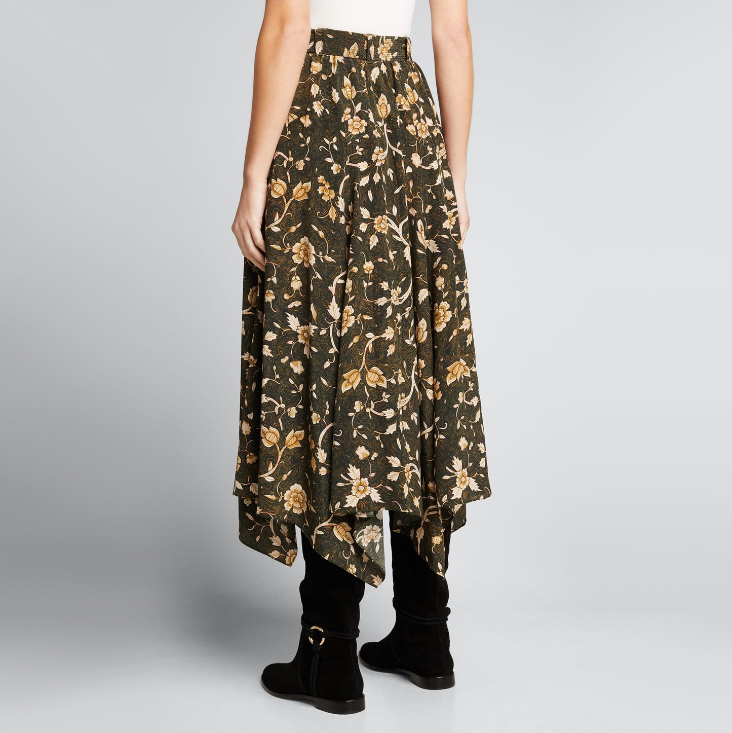 Ulla Johnson "Ariana" Floral Print Silk Skirt in Green, size 2