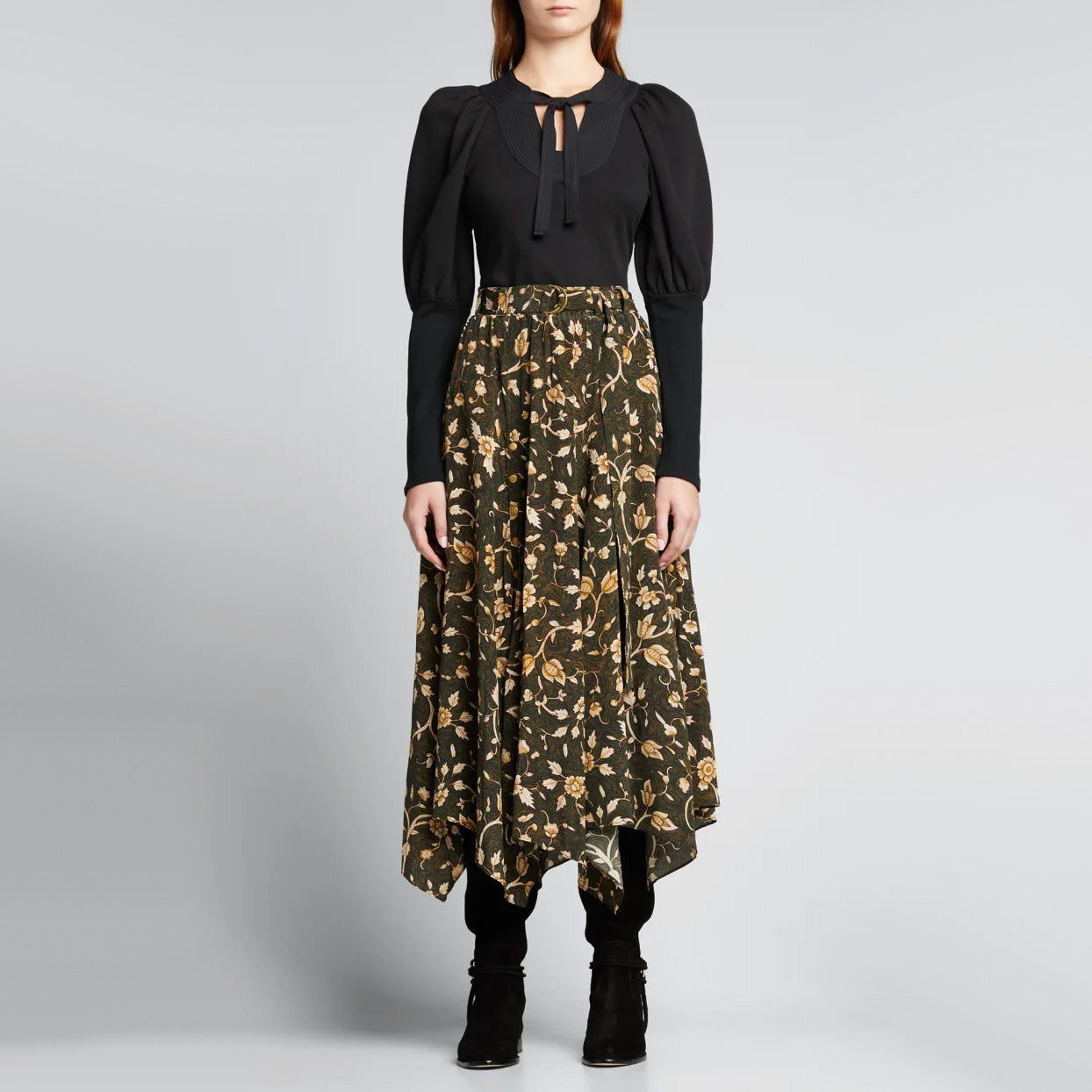 Ulla Johnson "Ariana" Floral Print Silk Skirt in Green, size 2