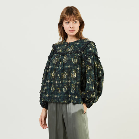 Ulla Johnson "Edith" Green Floral blouse, size 10