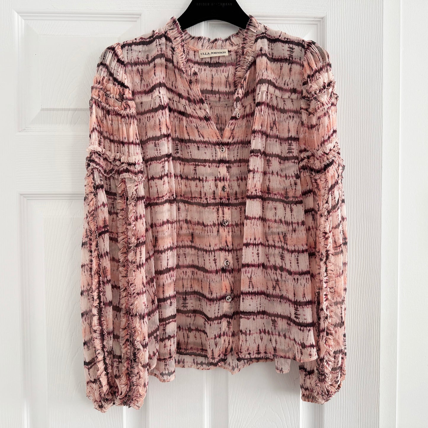 Ulla Johnson "Mari" Chiffon Blouse in Pink Tie Dye, size 0