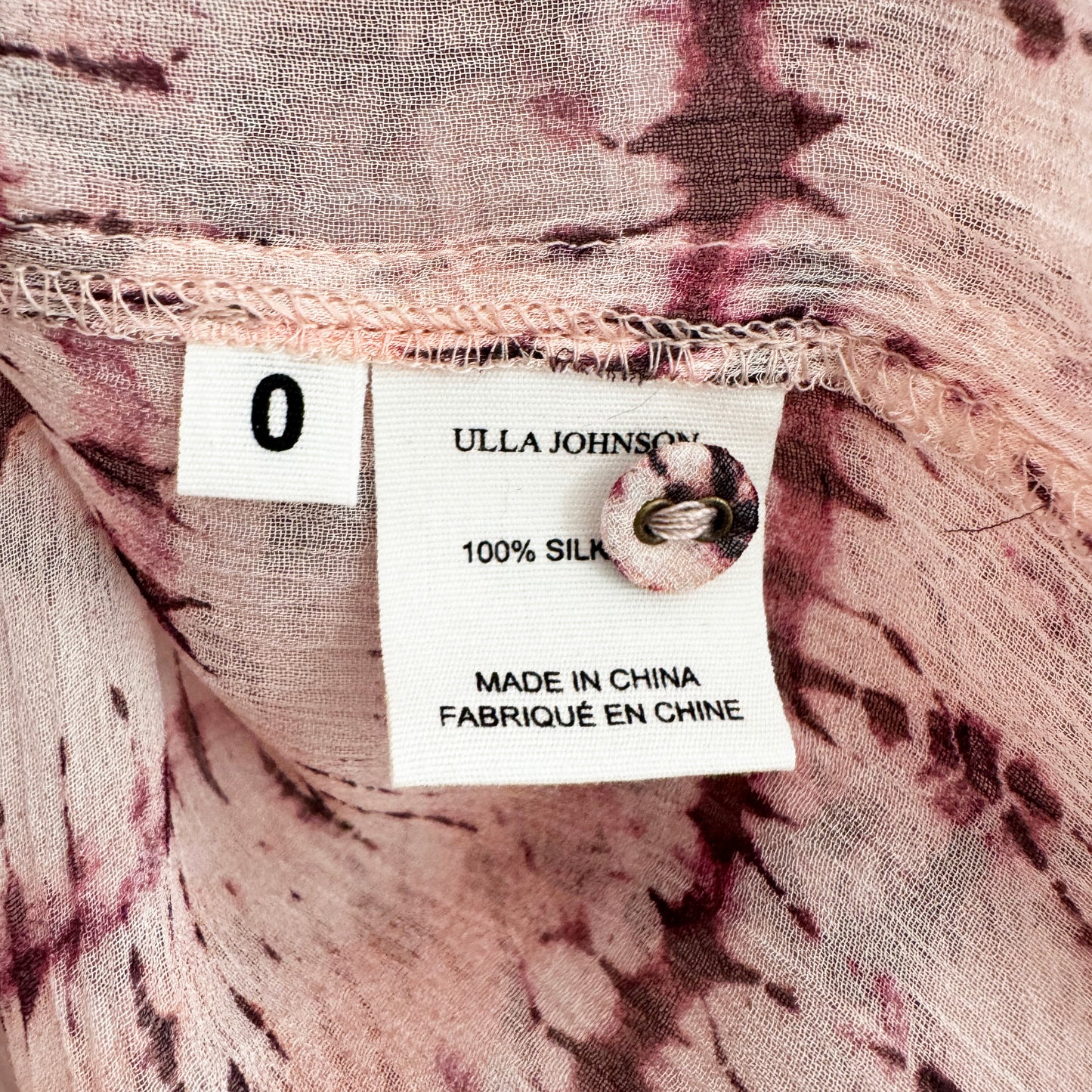 Ulla Johnson "Mari" Chiffon Blouse in Pink Tie Dye, size 0