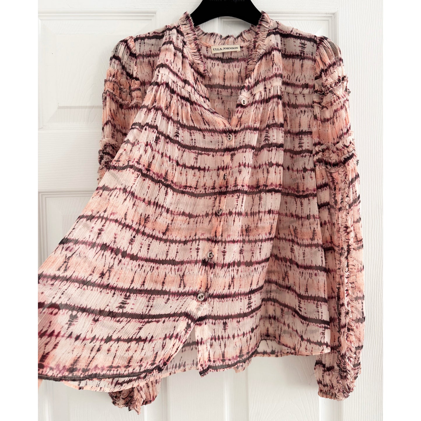 Ulla Johnson "Mari" Chiffon Blouse in Pink Tie Dye, size 0