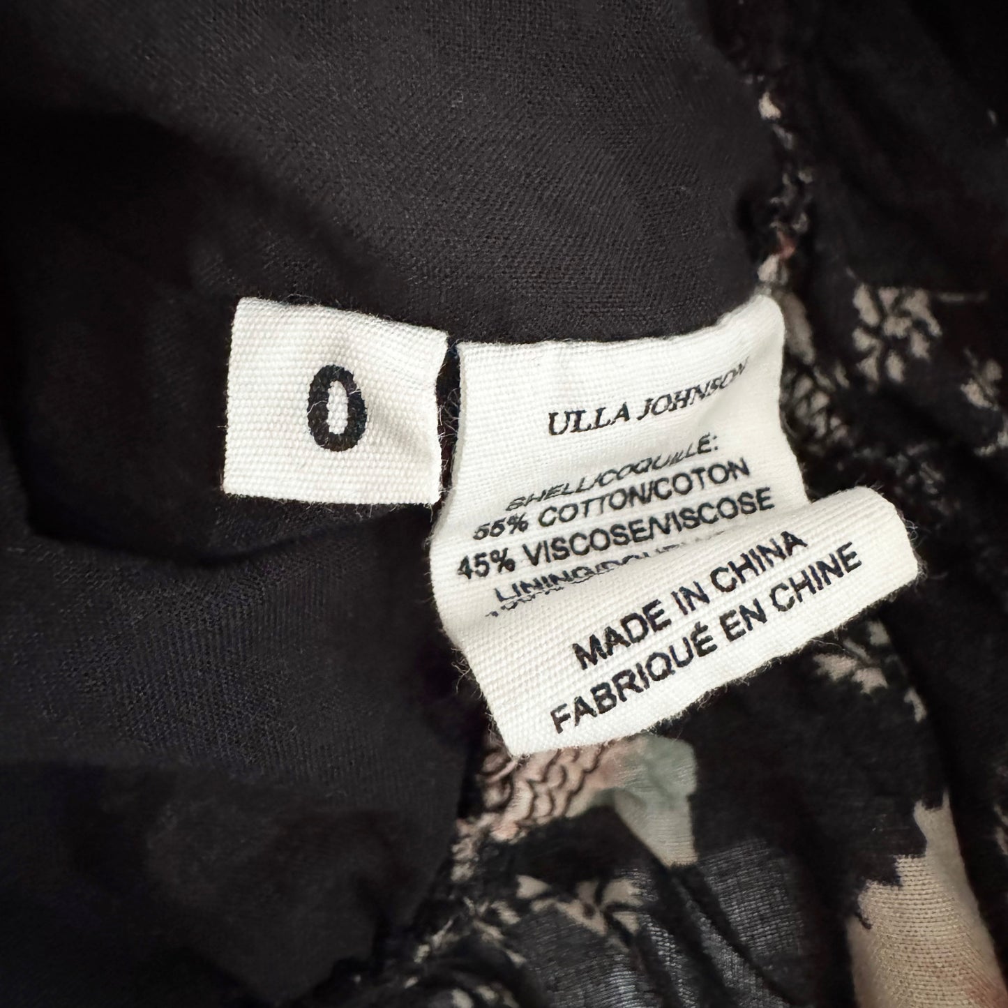 Ulla Johnson "Nadya" Top in Black Floral, size 0