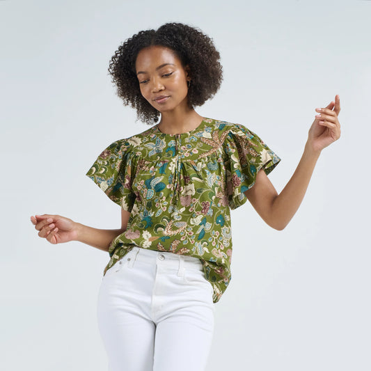 Ulla Johnson "Perline" Printed Cotton Top in "Lichen", size 8