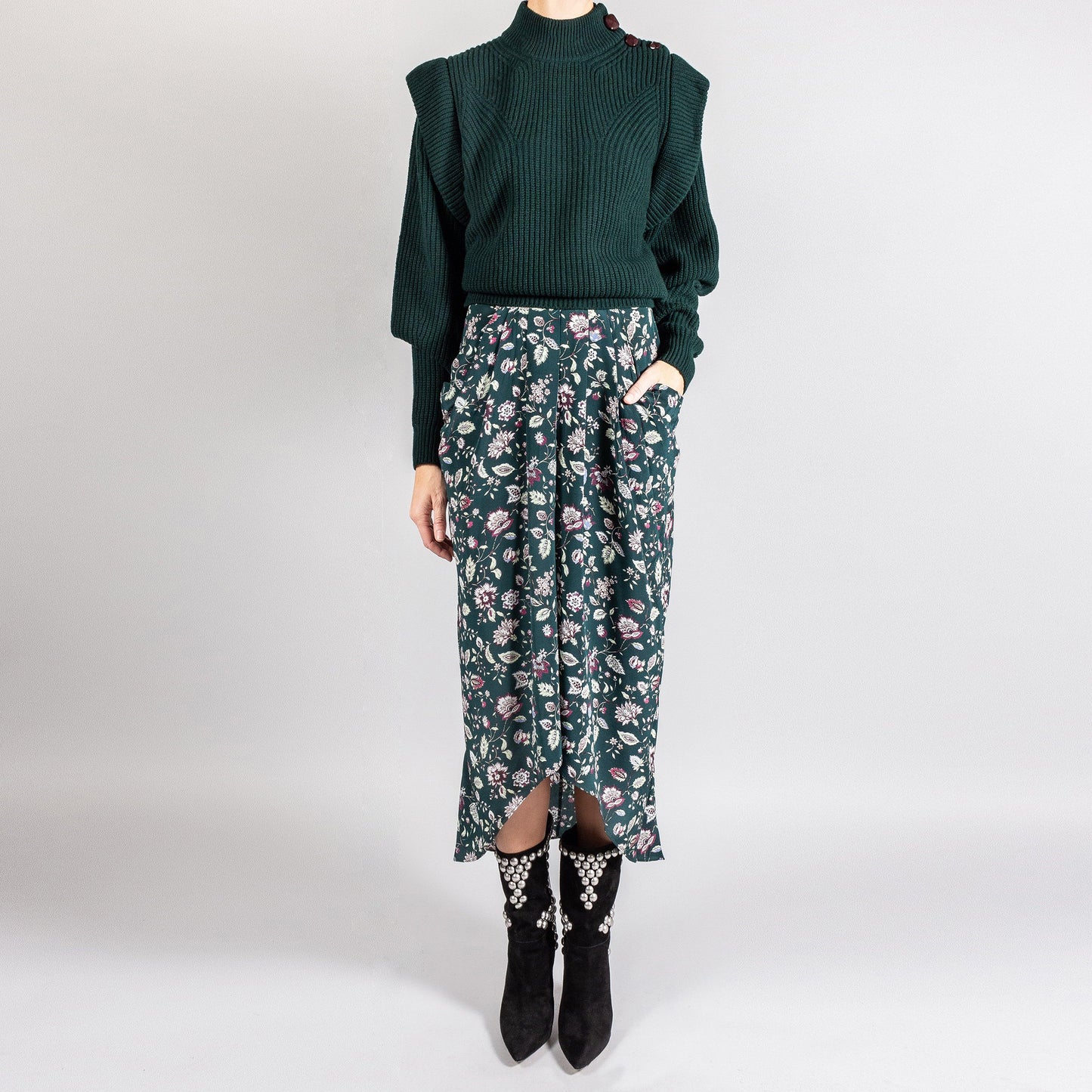 Isabel Marant "Ginkinali" Green Floral Silk Skirt, Size 34 (fits XXS)