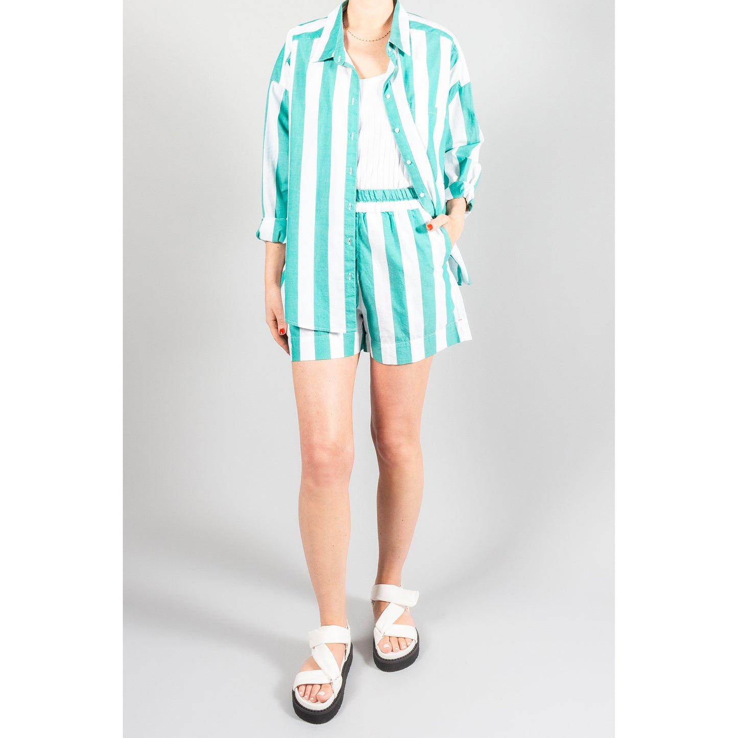 Xirena Green Striped Cotton Set, size Small