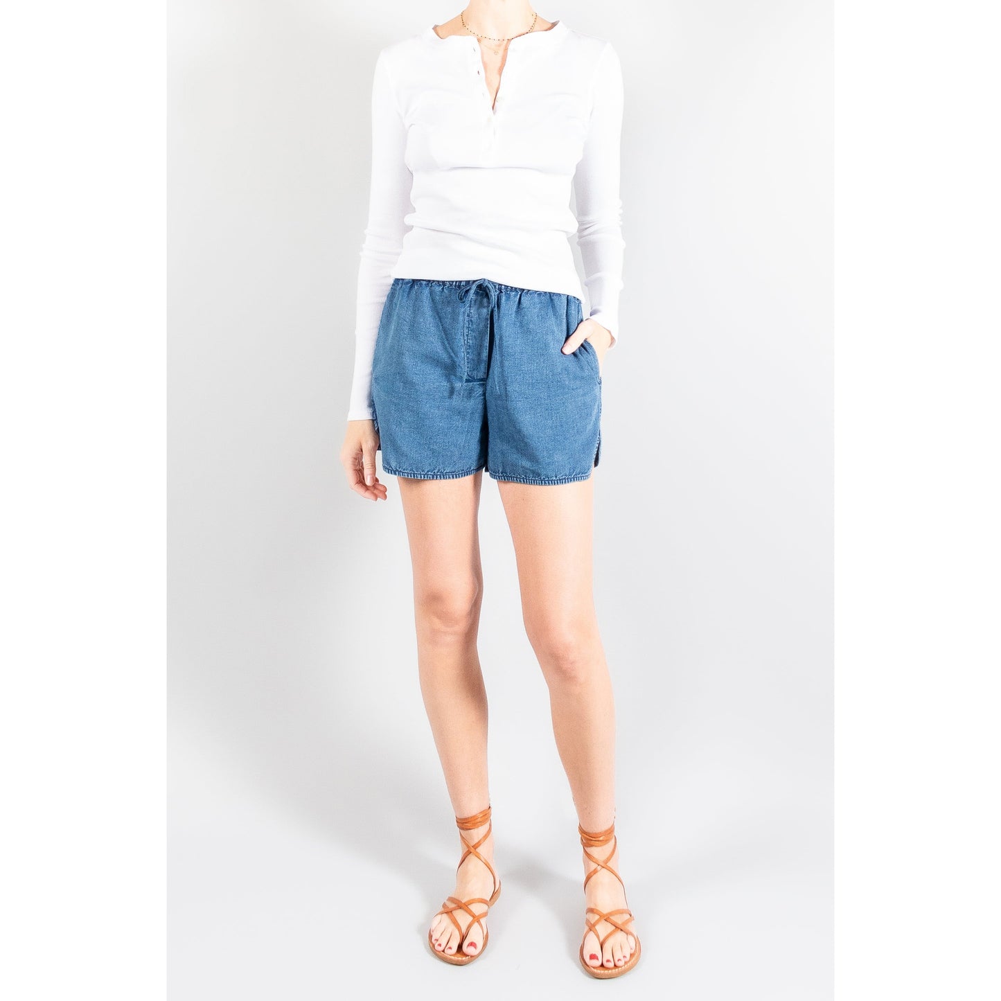 Nili Lotan "Tilly" Chambray Shorts, Size Medium