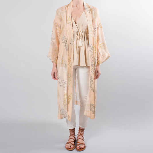 Forte_Forte Leaf Printed Voile Duster in Blush, size "III" (size Large)