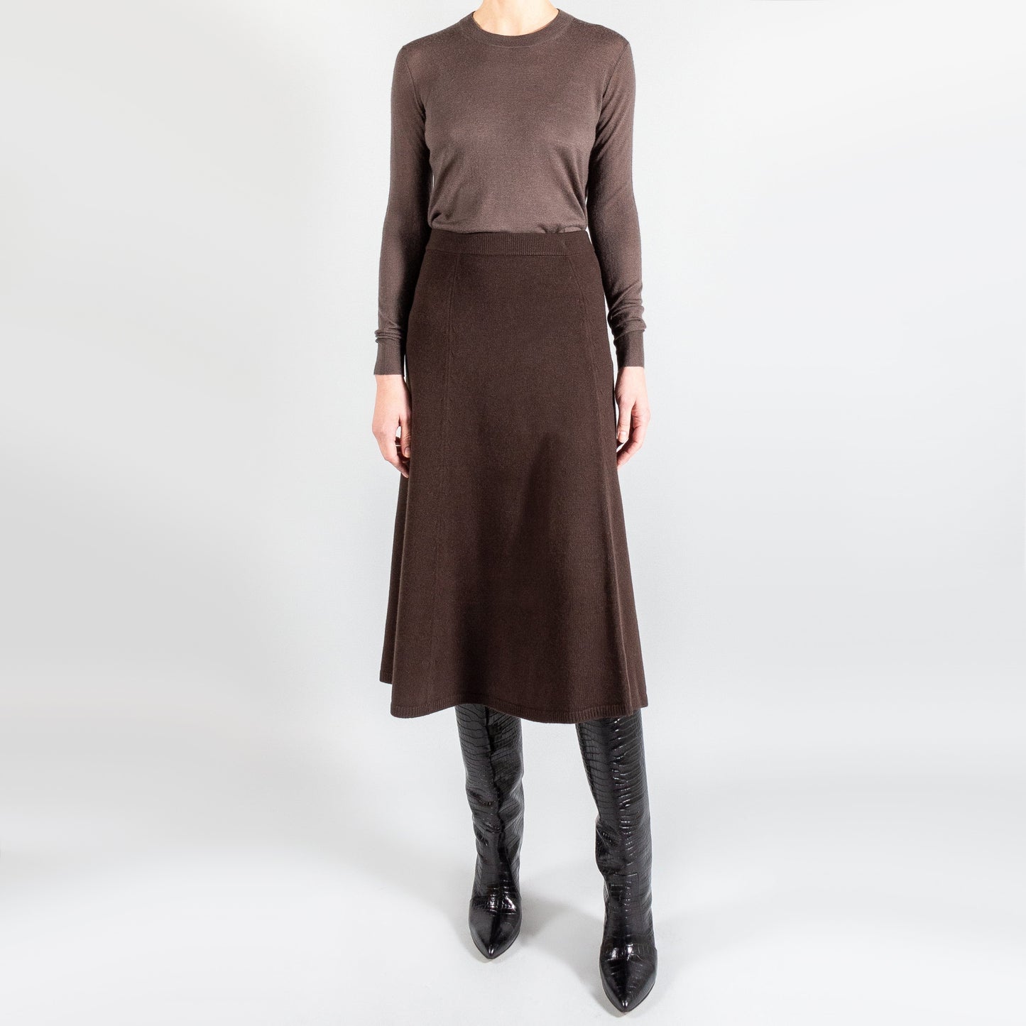 Joseph Wool Knit Midi Skirt in Brown, size XL (fits L/XL)