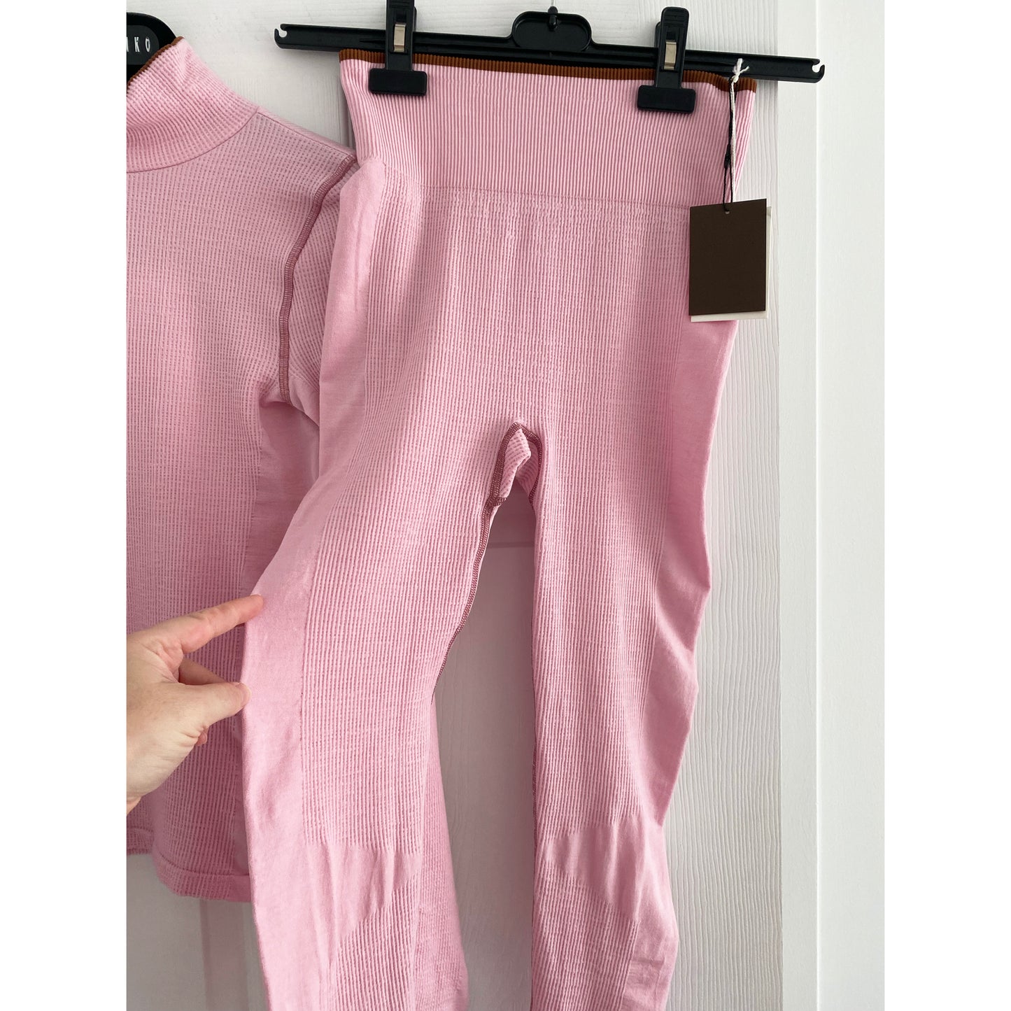 VAARA Pink Merino Base Layer Set in Pink, size Small Top, Medium Leggings