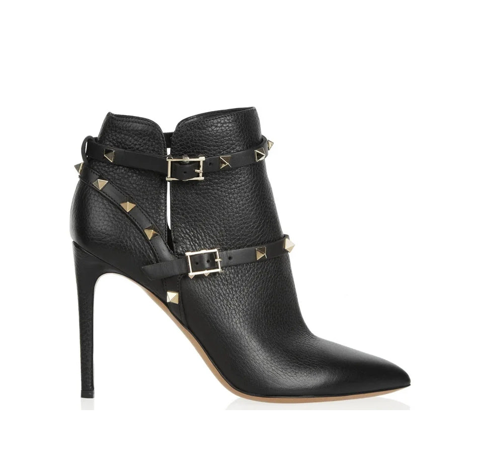 Botte en cuir noir Rockstud Valentino 100 mm, taille 37