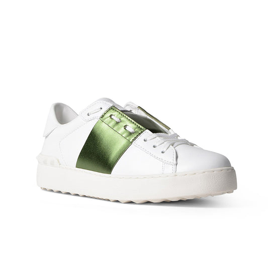 Sneaker "Open" Valentino avec bande métallique verte, taille 38,5