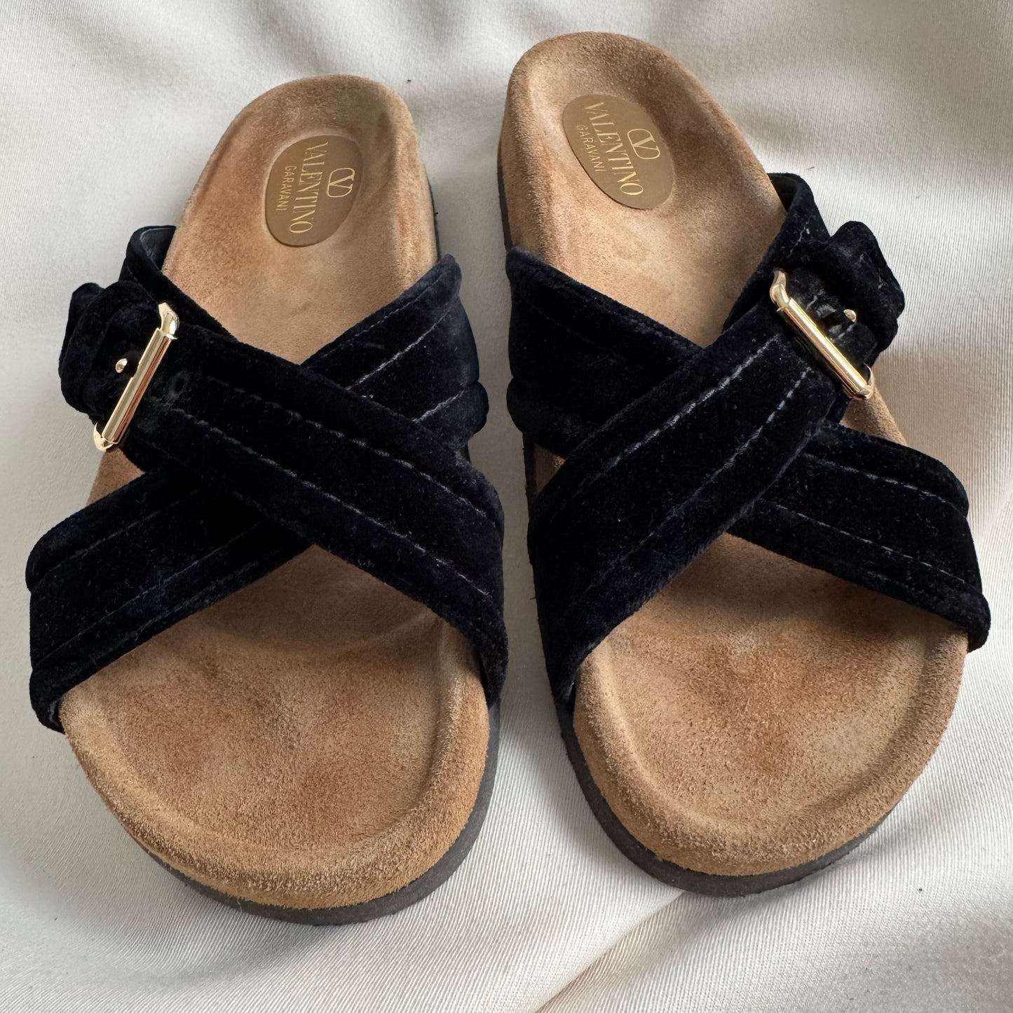 Valentino "Fussfriend" Velvet Slides in Black, size 42