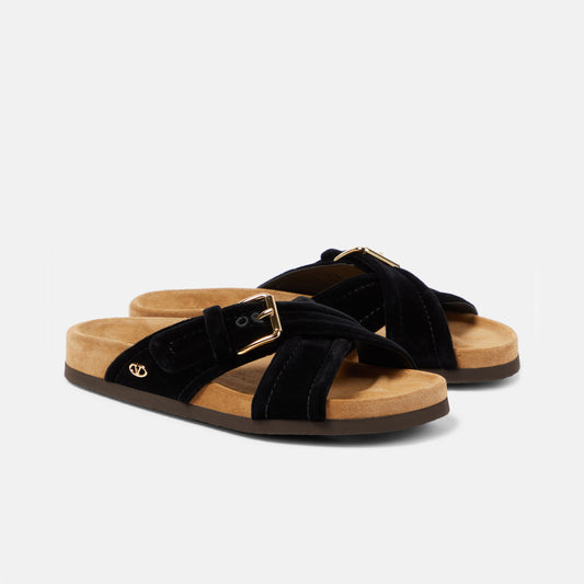 Valentino "Fussfriend" Velvet Slides in Black, size 42