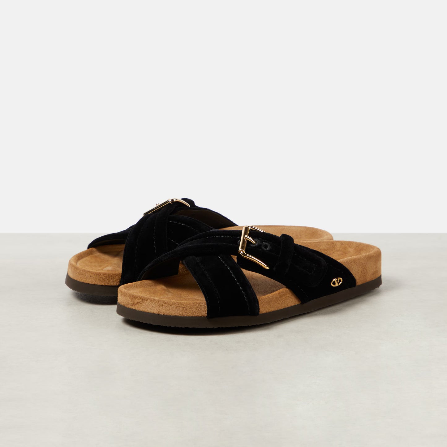 Valentino "Fussfriend" Velvet Slides in Black, size 42