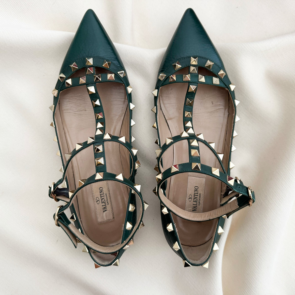 Valentino Rockstud Flats in Green, size 39 (fits like 8/8.5)