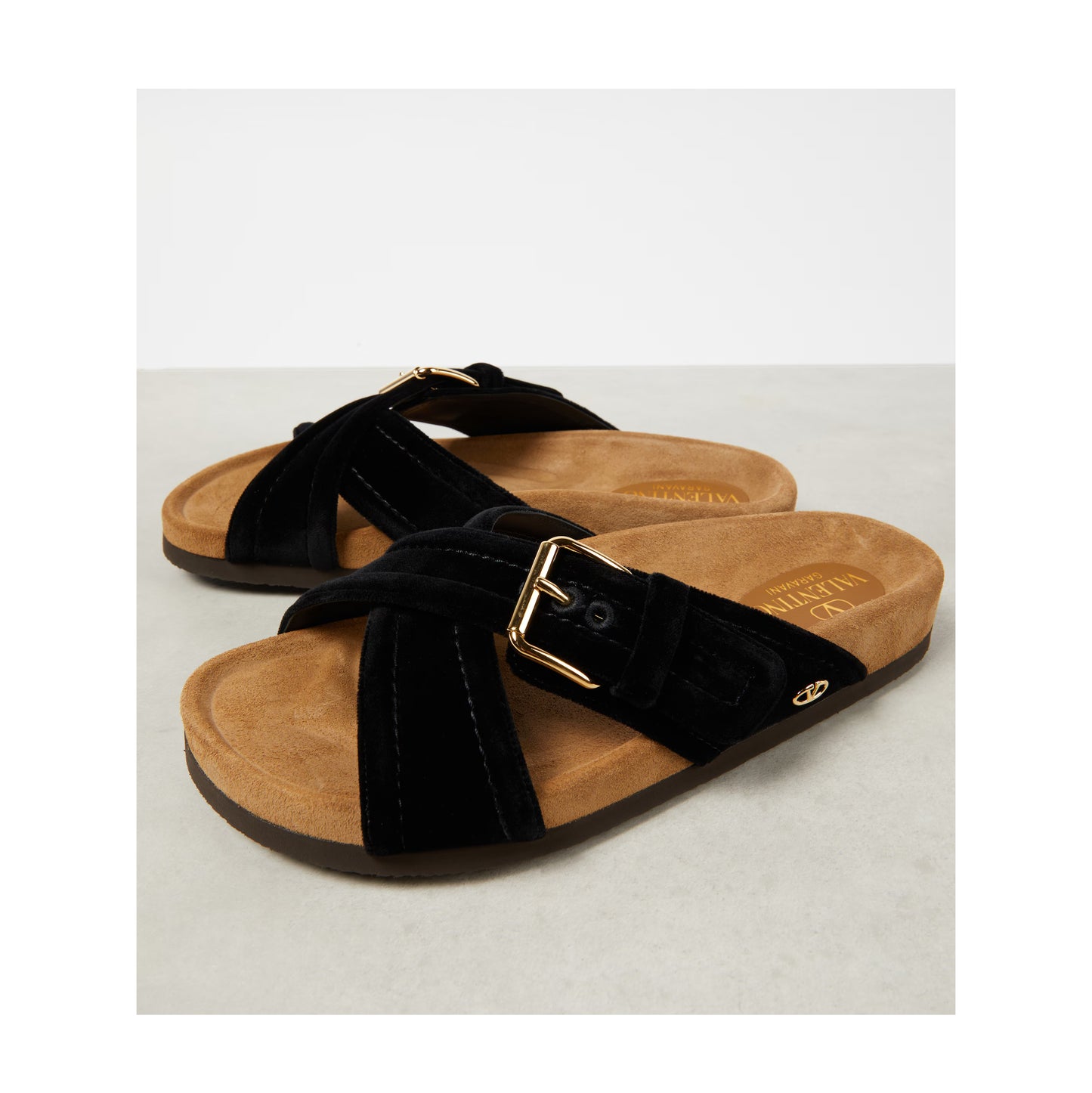 Valentino "Fussfriend" Velvet Slides in Black, size 42