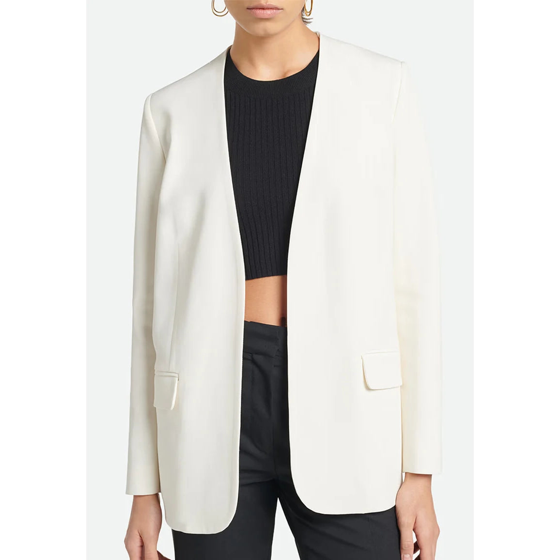 Vanessa Bruno "Acia" Ivory Crepe Collarless Blazer, size 36 (size 2)