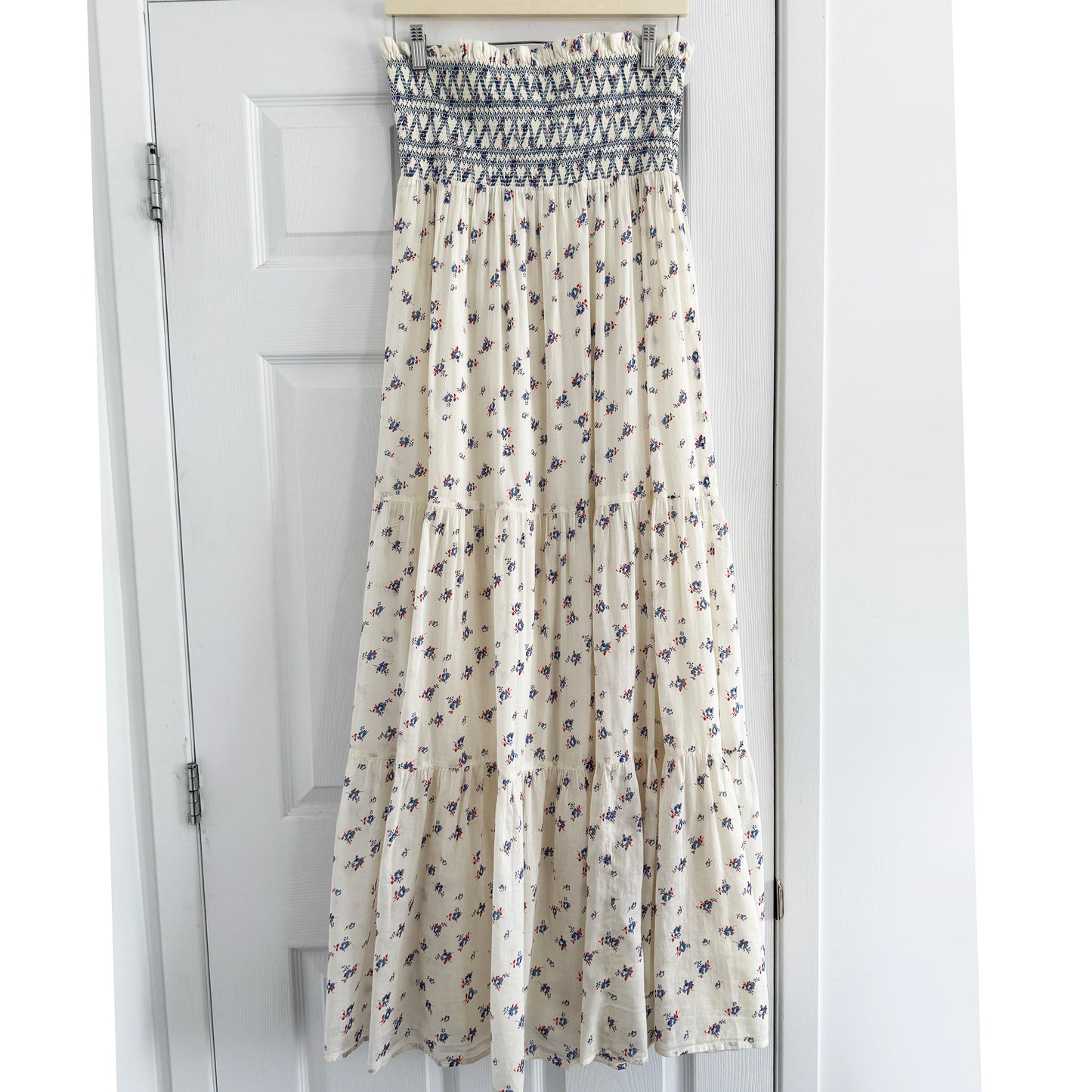 Vanessa Bruno Strapless Cotton Smocked Maxi Dress, size Medium