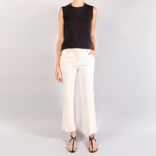 Pantalon cropped ivoire brodé Vanessa Bruno, taille 36. Convient comme une taille 2