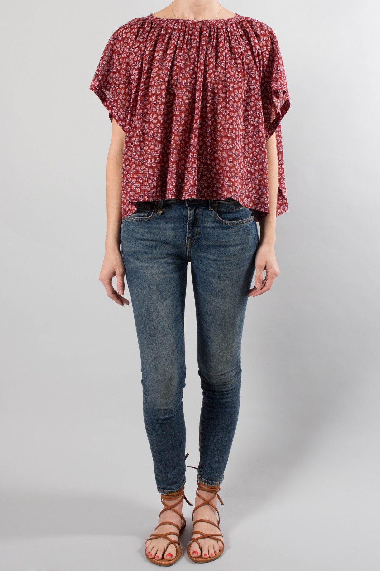 Vanessa Bruno Swingy Crop Top in Red Print, size 36 (fits size S/M)