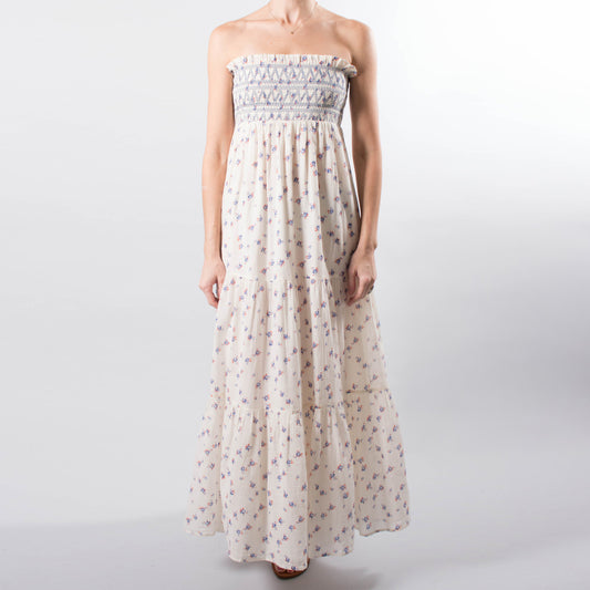 Vanessa Bruno Strapless Cotton Smocked Maxi Dress, size Medium