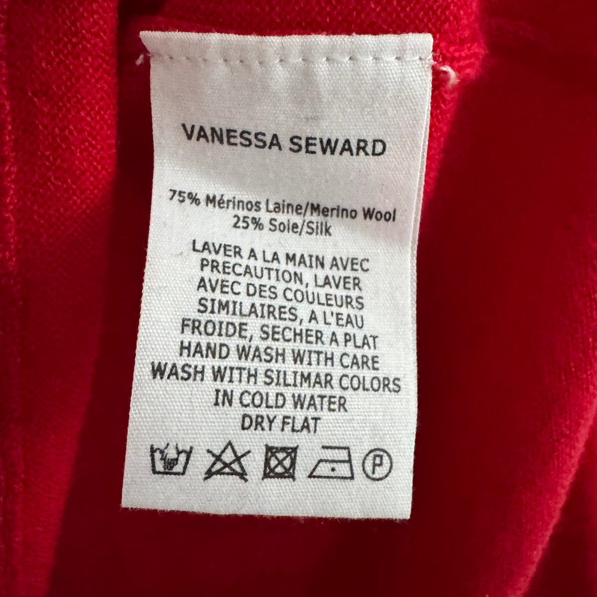 Vanessa Seward Wool Knit Top with Ruffle Collar in Red, size 42 (fits size 8)