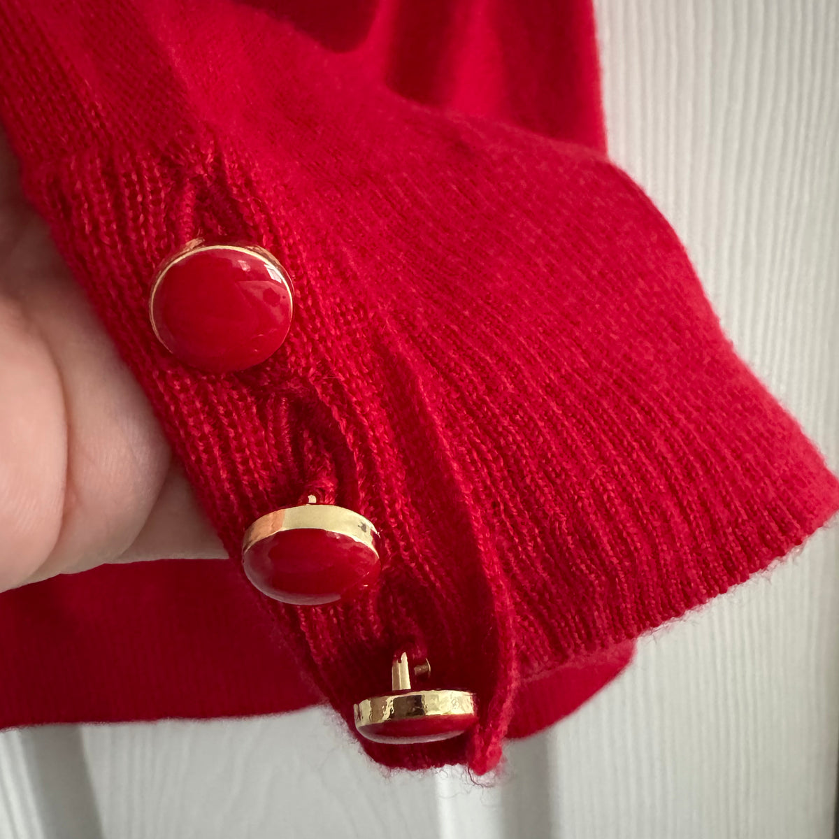 Vanessa Seward Wool Knit Top with Ruffle Collar in Red, size 42 (fits size 8)