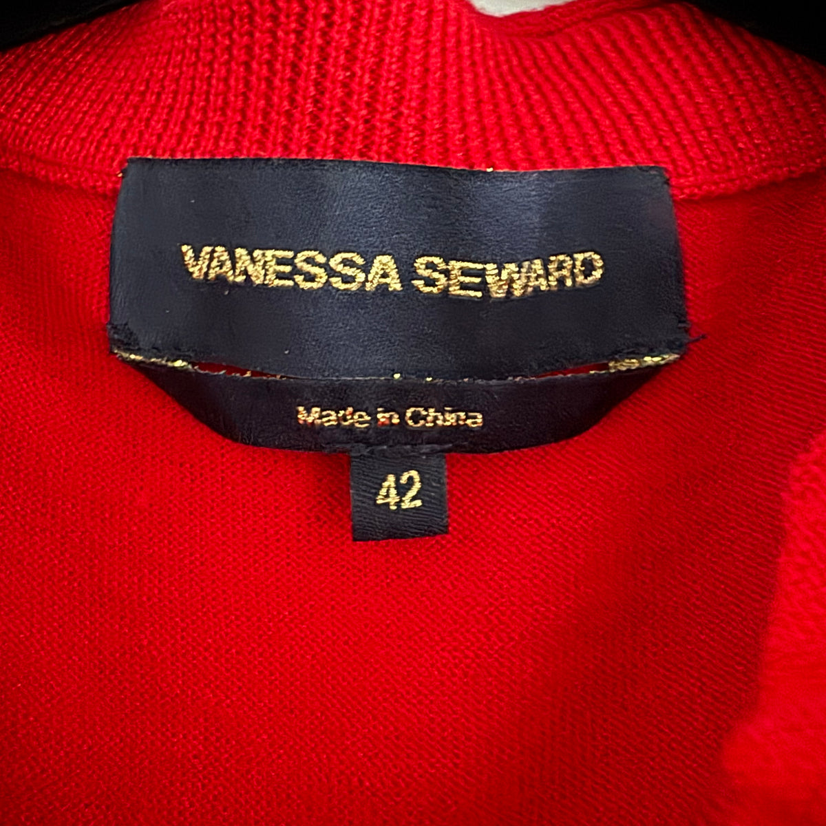 Vanessa Seward Wool Knit Top with Ruffle Collar in Red, size 42 (fits size 8)