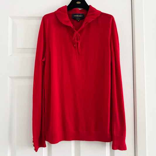 Vanessa Seward Wool Knit Top with Ruffle Collar in Red, size 42 (fits size 8)