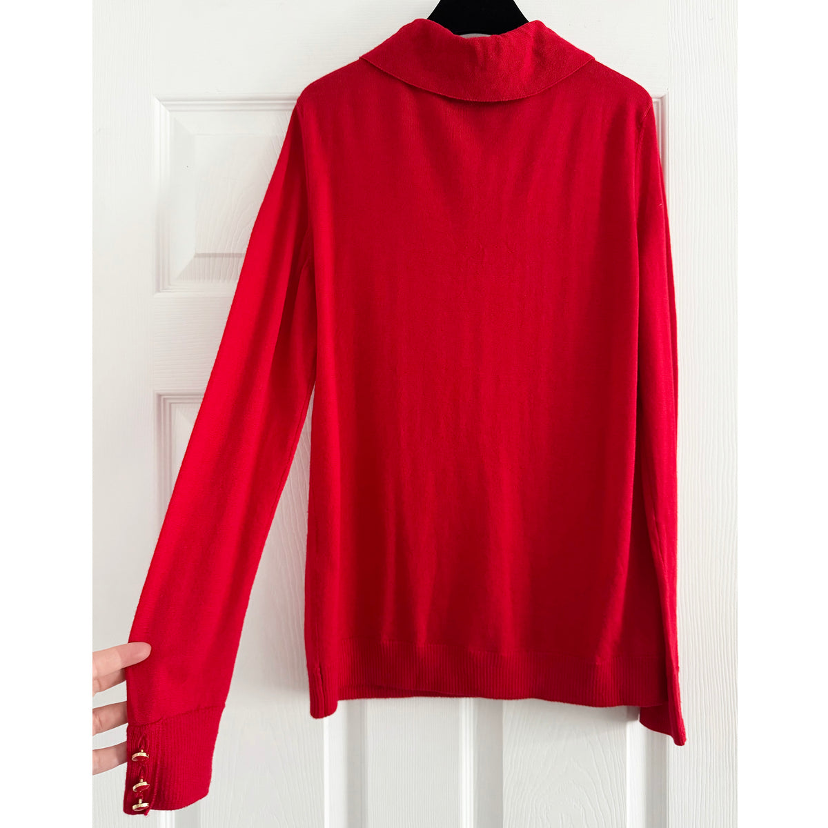 Vanessa Seward Wool Knit Top with Ruffle Collar in Red, size 42 (fits size 8)