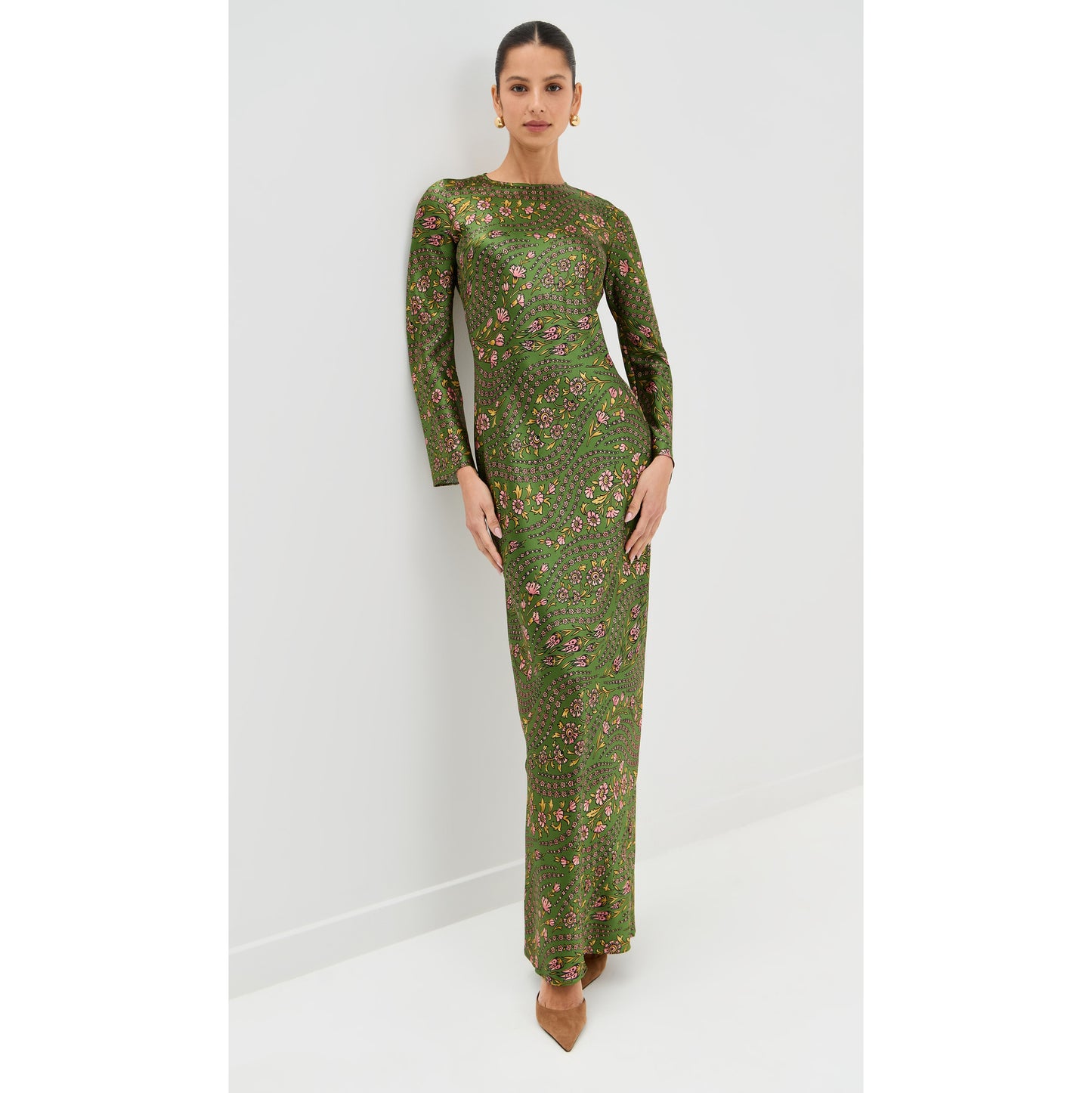 Veronica Beard "Gemma" Floral Silk Long Sleeve Dress in Green, size 6