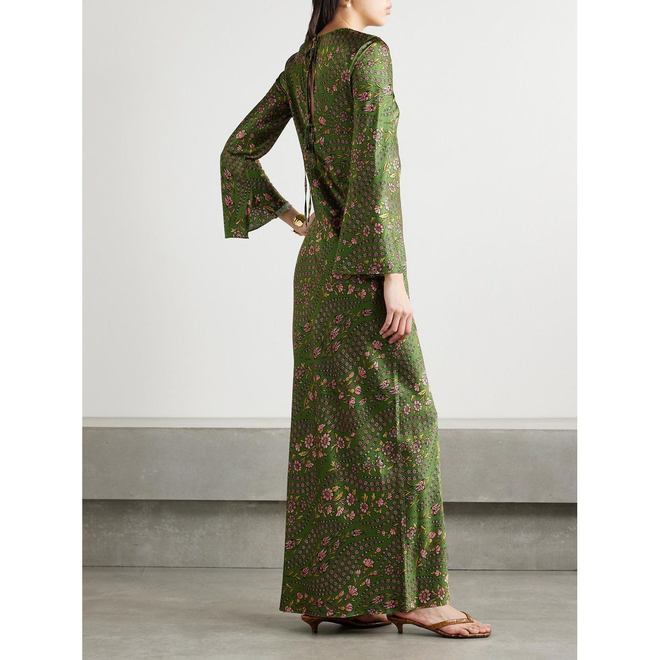 Veronica Beard "Gemma" Floral Silk Long Sleeve Dress in Green, size 6