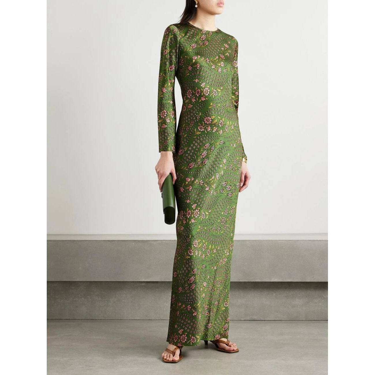 Veronica Beard "Gemma" Floral Silk Long Sleeve Dress in Green, size 6