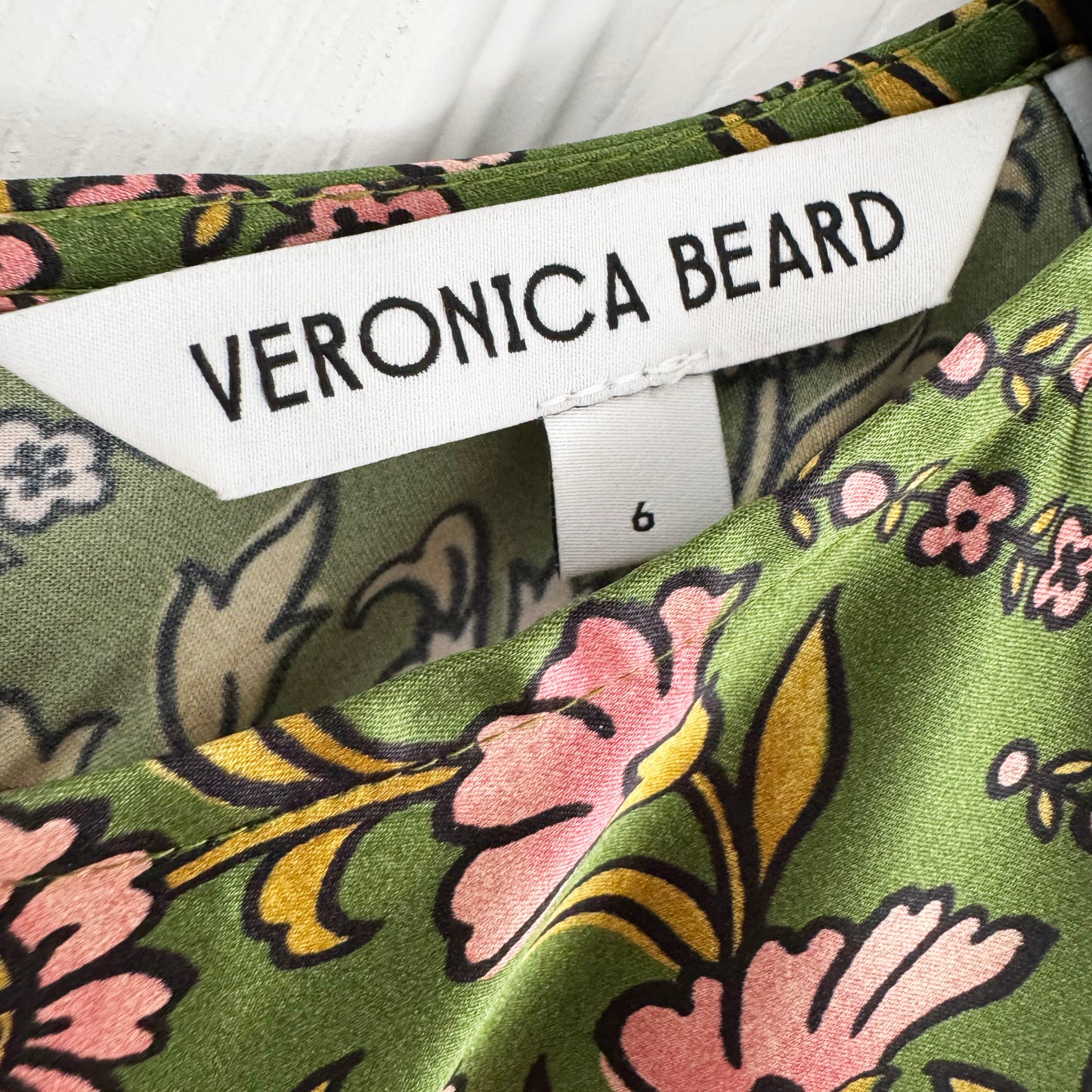 Veronica Beard "Gemma" Floral Silk Long Sleeve Dress in Green, size 6