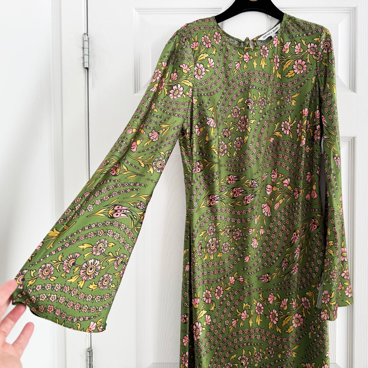 Veronica Beard "Gemma" Floral Silk Long Sleeve Dress in Green, size 6