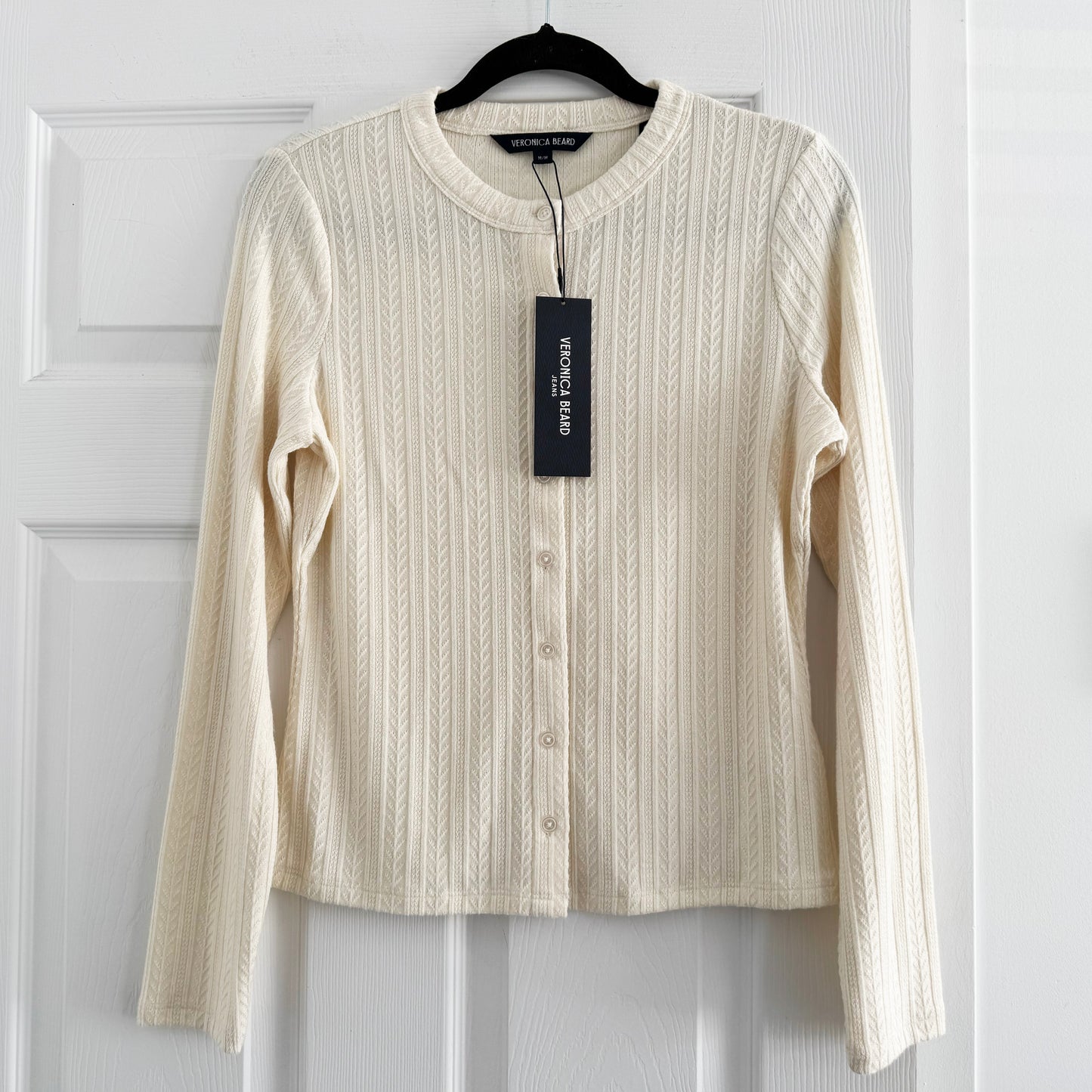 Veronica Beard "Lira" Cable Knit Cardigan in Ivory, size Medium