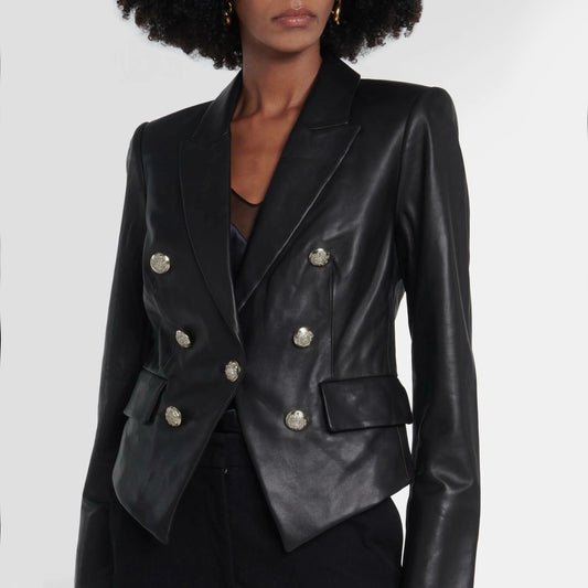 Veronica Beard Cooke Peak-Lapel Leather Jacket in Black, size 4