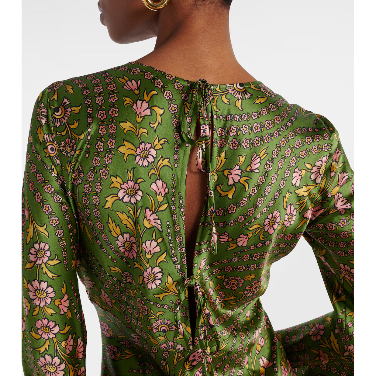 Veronica Beard "Gemma" Floral Silk Long Sleeve Dress in Green, size 6