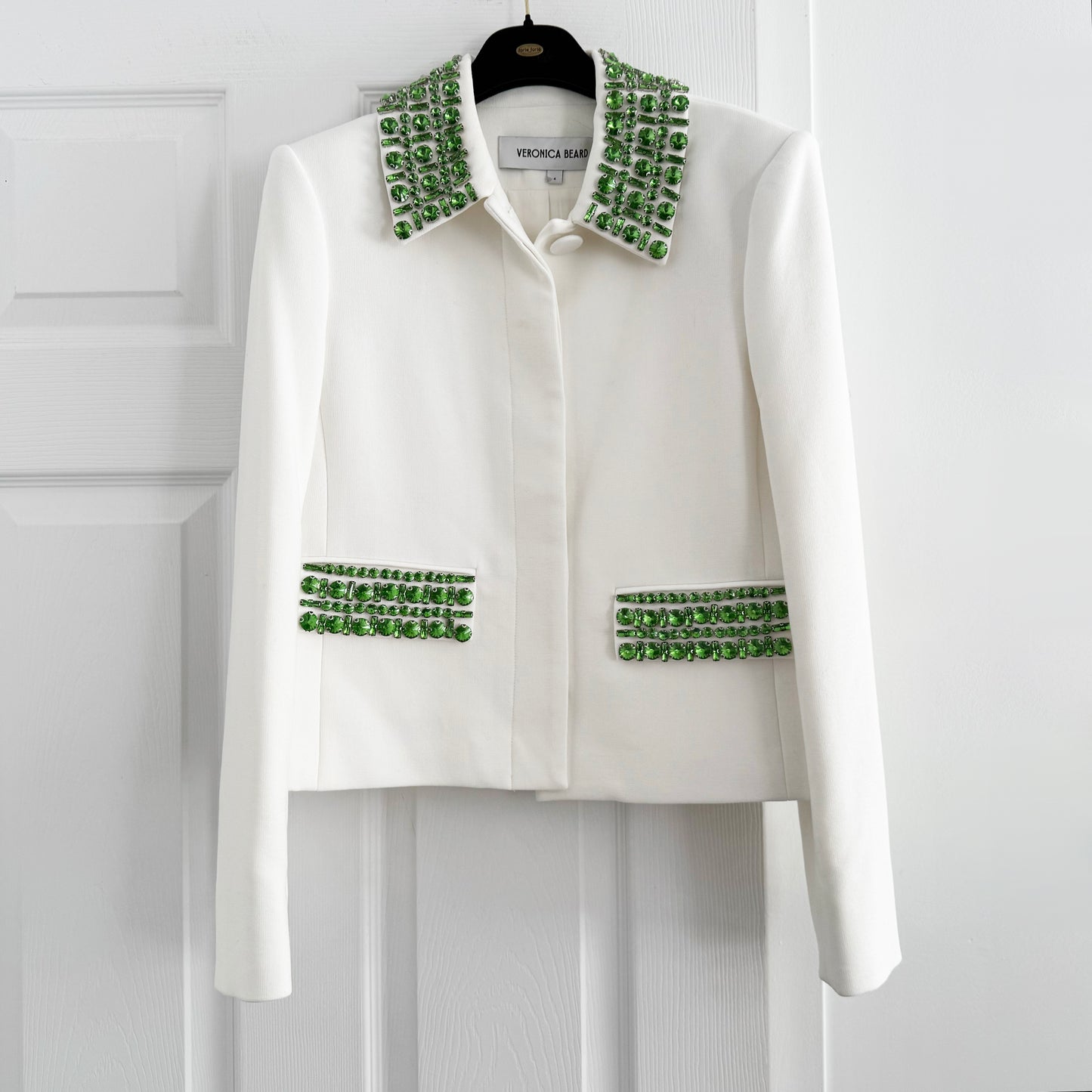 Veronica Beard "Imogen" Crystal-Embellished Jacket in White, size 4