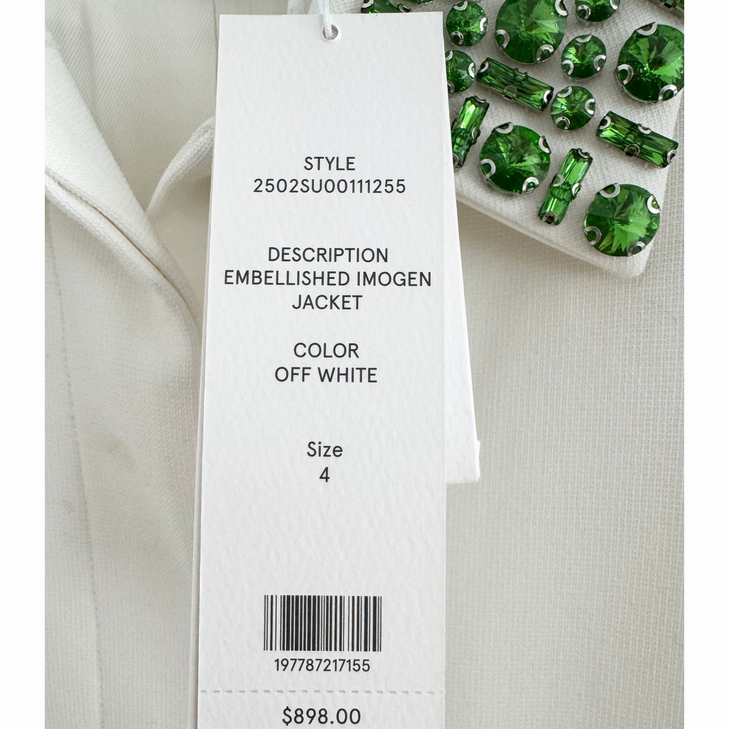 Veronica Beard "Imogen" Crystal-Embellished Jacket in White, size 4
