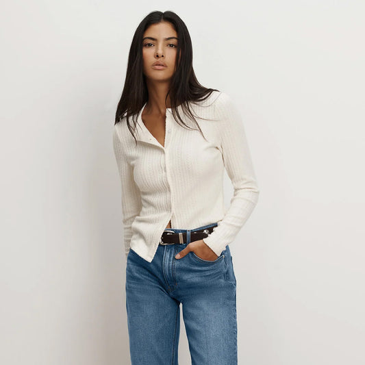 Veronica Beard "Lira" Cable Knit Cardigan in Ivory, size Medium